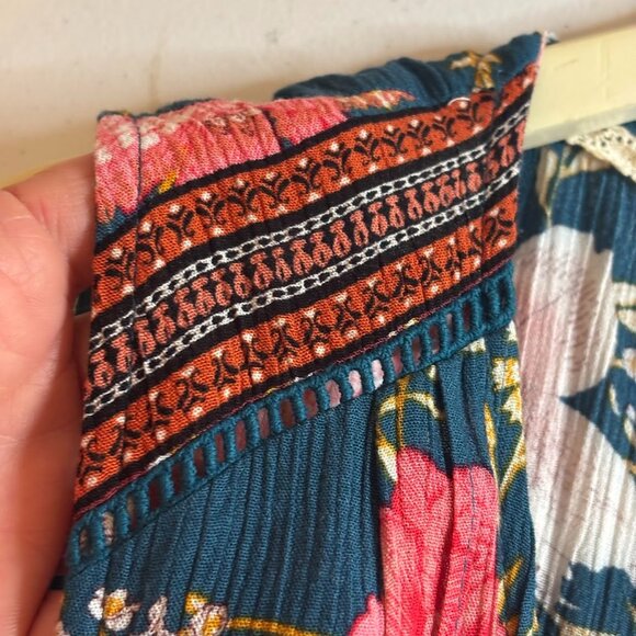 Knox Rose Floral Flowy Midi Dress Sz XL Cottagecore Empire Waist Light Teal Pink - Picture 3 of 10